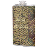Christmas, Luxury Pattern, Red Gold Green Black フラスク (左)