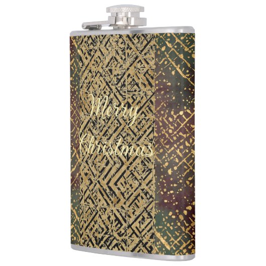 Christmas, Luxury Pattern, Red Gold Green Black フラスク (左)
