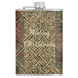 Christmas, Luxury Pattern, Red Gold Green Black フラスク