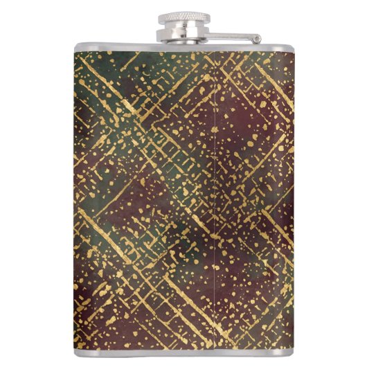 Christmas, Luxury Pattern, Red Gold Green Black フラスク (裏面)