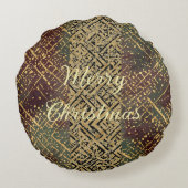 Christmas Luxury Pattern, Red Gold Green Black ラウンドクッション (裏面)