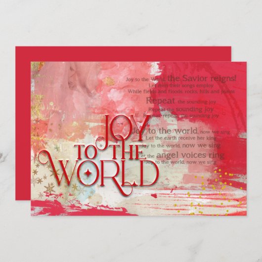 Christmas lyrics Joy To The World Red and Gold シーズンカード (正面/裏面)
