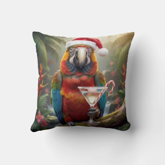 Christmas Macaw Parrot With Martini Cocktail クッション (裏面)