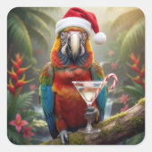 Christmas Macaw Parrot With Martini Cocktail スクエアシール (正面)
