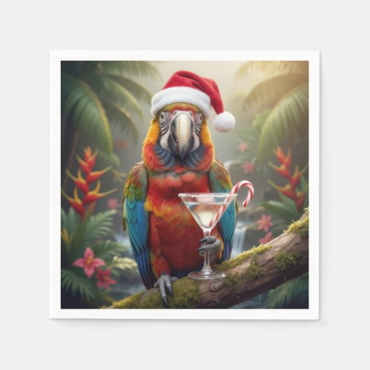 Christmas Macaw Parrot With Martini Cocktail スタンダードカクテルナプキン (正面)