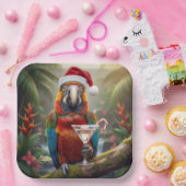 Christmas Macaw Parrot With Martini Cocktail ペーパープレート (パーティー)