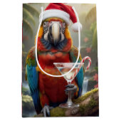 Christmas Macaw Parrot With Martini Cocktail ミディアムペーパーバッグ (正面)