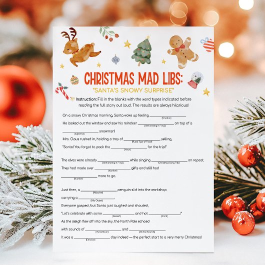 Christmas Mad Libs Game シーズンカード