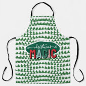 Christmas Magic Calligraphy Green Pine Trees Funky エプロン (正面)