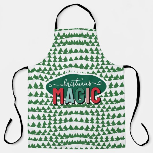 Christmas Magic Calligraphy Green Pine Trees Funky エプロン (正面)