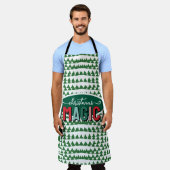 Christmas Magic Calligraphy Green Pine Trees Funky エプロン (着用した状態)