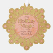 Christmas Magic: Gold and Pink Star Design Photo オーナメントカード (裏面)