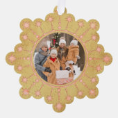 Christmas Magic: Gold and Pink Star Design Photo オーナメントカード (正面)