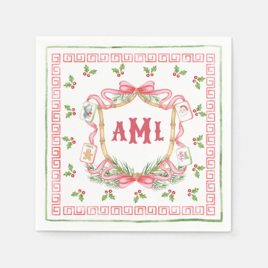 Christmas Mahjong | Monogram スタンダードカクテルナプキン (正面)