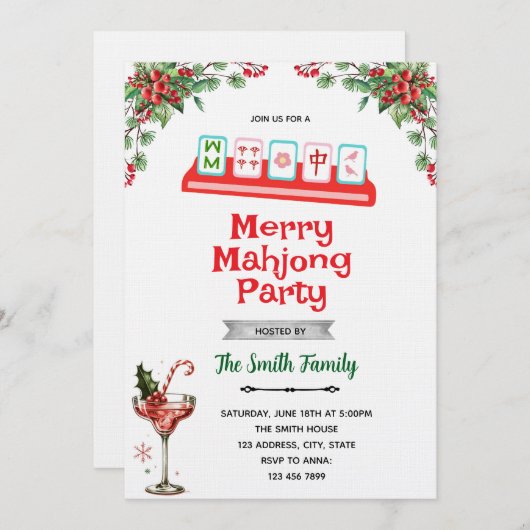 Christmas Mahjong party Invitation 招待状 (正面/裏面)