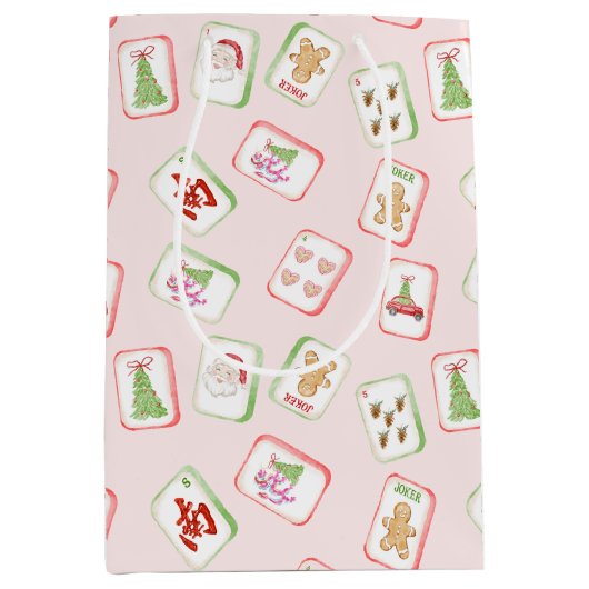 Christmas Mahjong Tiles ミディアムペーパーバッグ (正面)