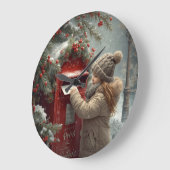 Christmas mailbox  charming festive winter decor ラージ壁時計 (傾斜)