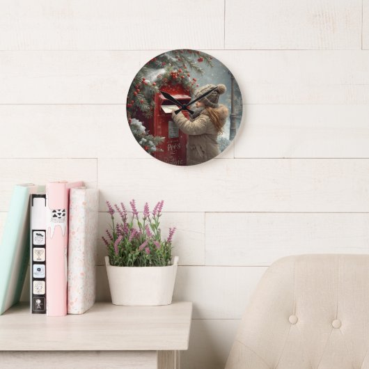 Christmas mailbox  charming festive winter decor ラージ壁時計 (読書スペース)