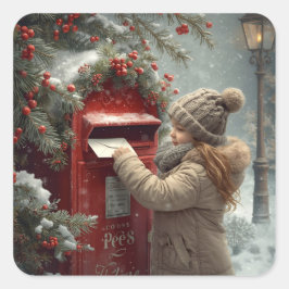 Christmas mailbox cute festive winter holiday art スクエアシール