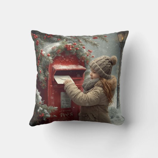 Christmas mailbox throw pillow winter cozy cushion クッション (裏面)