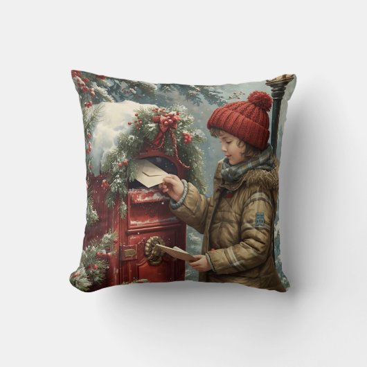 Christmas mailbox throw pillow winter cozy cushion クッション (正面)