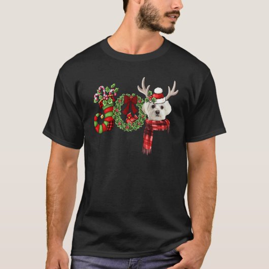 Christmas Maltese Joy Reindeer Xmas Funny Tシャツ (正面)