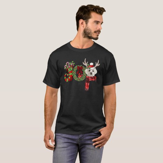 Christmas Maltese Joy Reindeer Xmas Funny Tシャツ (正面フル)
