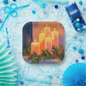 Christmas Mantle Candles Garland Painted Holiday ペーパープレート (パーティー)