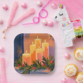 Christmas Mantle Candles Garland Painted Holiday ペーパープレート (パーティー)