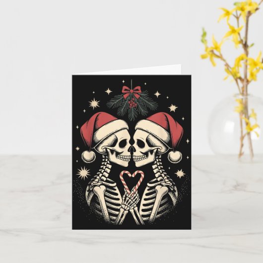 Christmas Matching Gothic Couple Dark Humor Skelet カード (黄色い花)