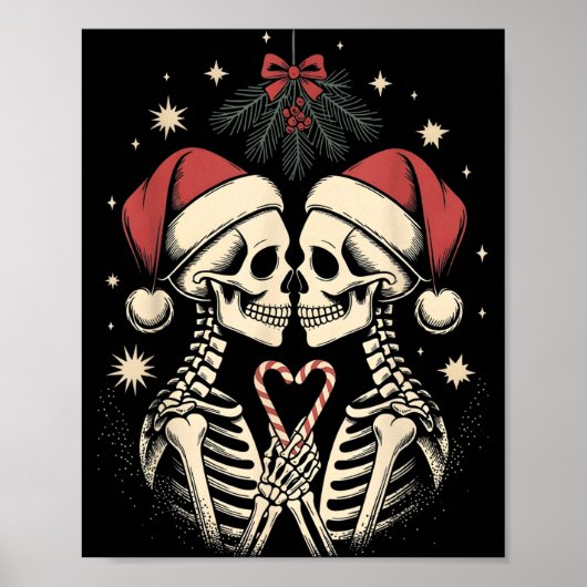 Christmas Matching Gothic Couple Dark Humor Skelet ポスター (正面)