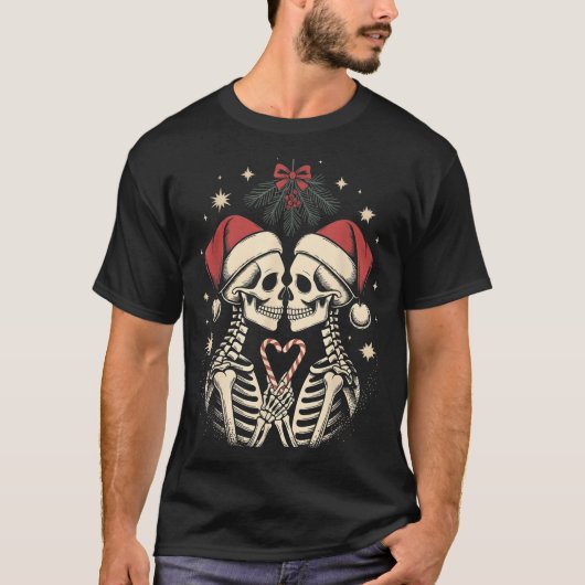 Christmas Matching Gothic Couple Dark Humor Skelet Tシャツ (正面)