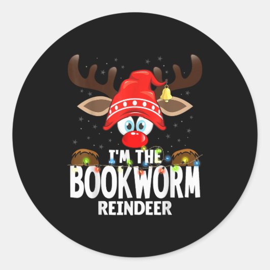 Christmas Matching I'm The Bookworm Reindeer  ラウンドシール (正面)