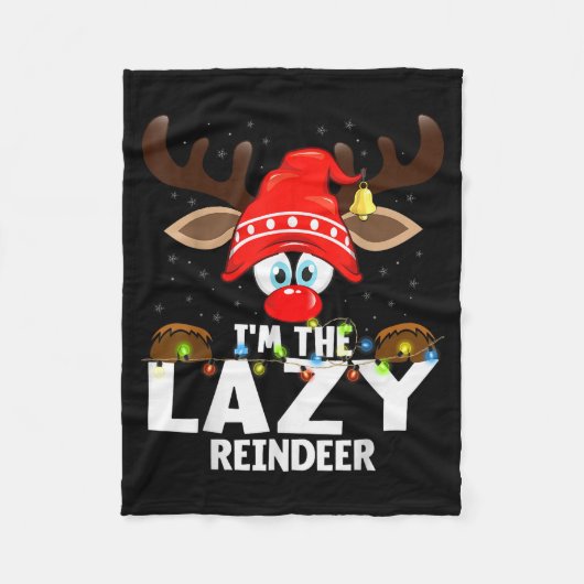 Christmas Matching I'm The Lazy Reindeer フリースブランケット (正面)