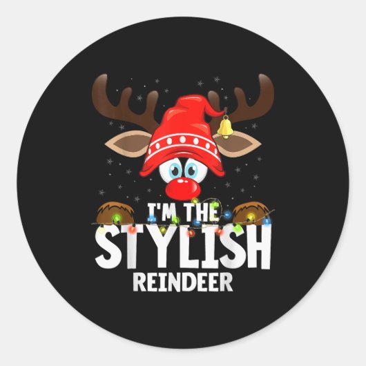 Christmas Matching I'm The Stylish Reindeer  ラウンドシール (正面)