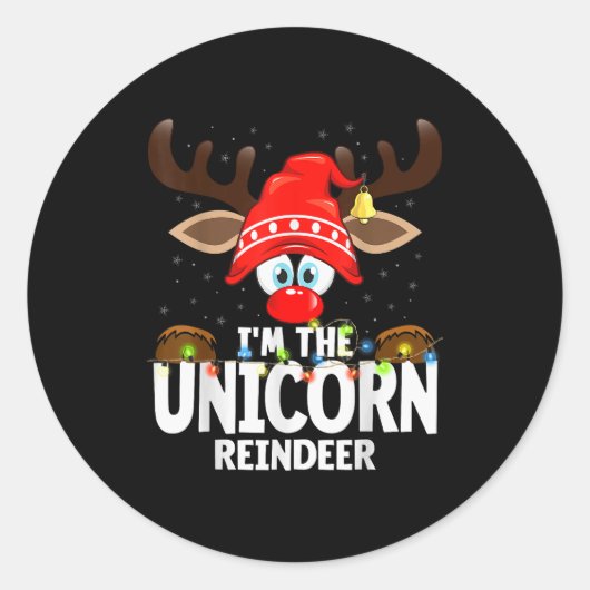 Christmas Matching I'm The Unicorn Reindeer ラウンドシール (正面)