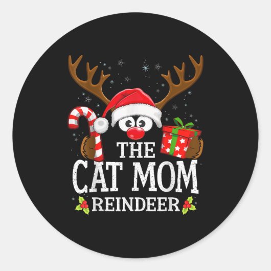Christmas Matching The Cat Mom Reindeer Family  ラウンドシール (正面)