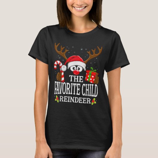 Christmas Matching The Favorite Child Reindeer Fam Tシャツ (正面)