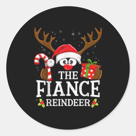 Christmas Matching The Fiance Reindeer Family ラウンドシール (正面)