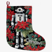 Christmas Mech Robot With Poinsettias ラージクリスマスストッキング (正面)