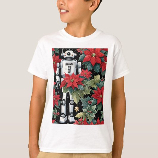 Christmas Mech Robot With Poinsettias Tシャツ (正面)