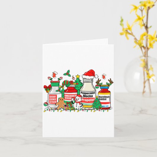 Christmas Medication Bottles Funny Nurse Humor カード (黄色い花)