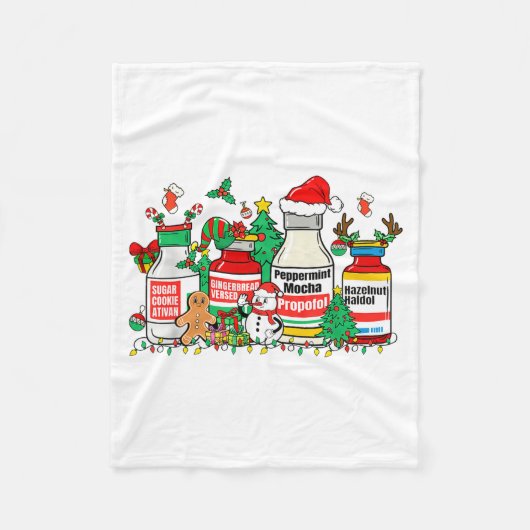 Christmas Medication Bottles Funny Nurse Humor フリースブランケット (正面)