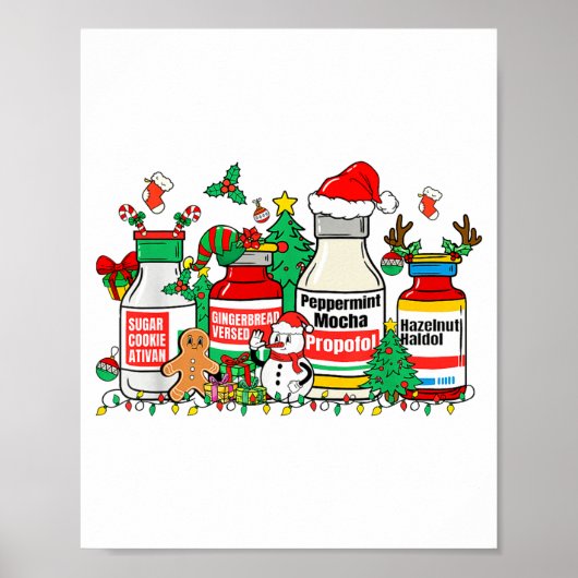 Christmas Medication Bottles Funny Nurse Humor  ポスター (正面)