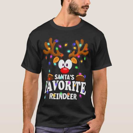 Christmas Men Women Santa's Favorite Reindeer  Tシャツ (正面)