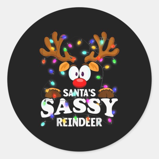 Christmas Men Women Santa's Sy Reindeer  ラウンドシール (正面)