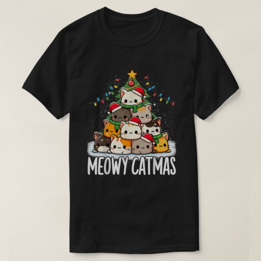 Christmas Meowy Catmas Tree Xmas Cat Tシャツ (デザイン正面)