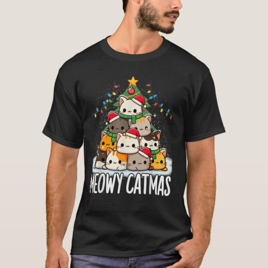 Christmas Meowy Catmas Tree Xmas Cat Tシャツ (正面)