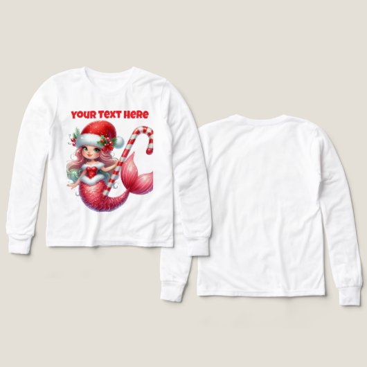 Christmas Mermaid Girls Long Sleeve Shirt (デザイン 正面＆背面)