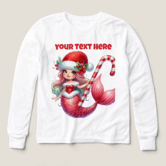 Christmas Mermaid Girls Long Sleeve Shirt (デザイン正面)